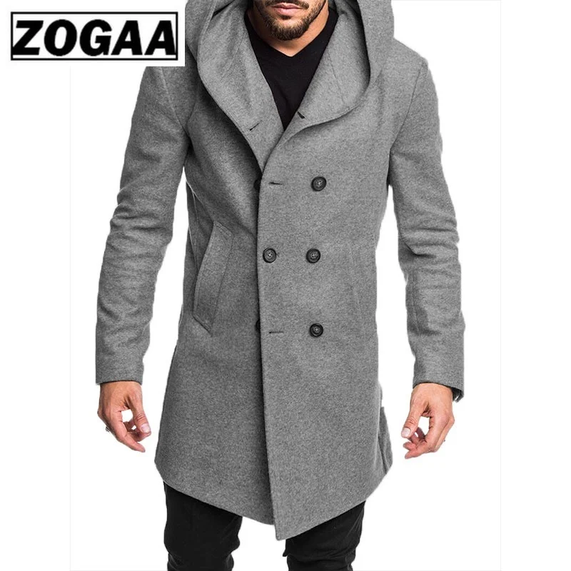 ZOGAA/модный мужской Тренч, куртка, весна-осень, мужские пальто, повседневные однотонные, шерстяной Тренч для мужчин, одежда