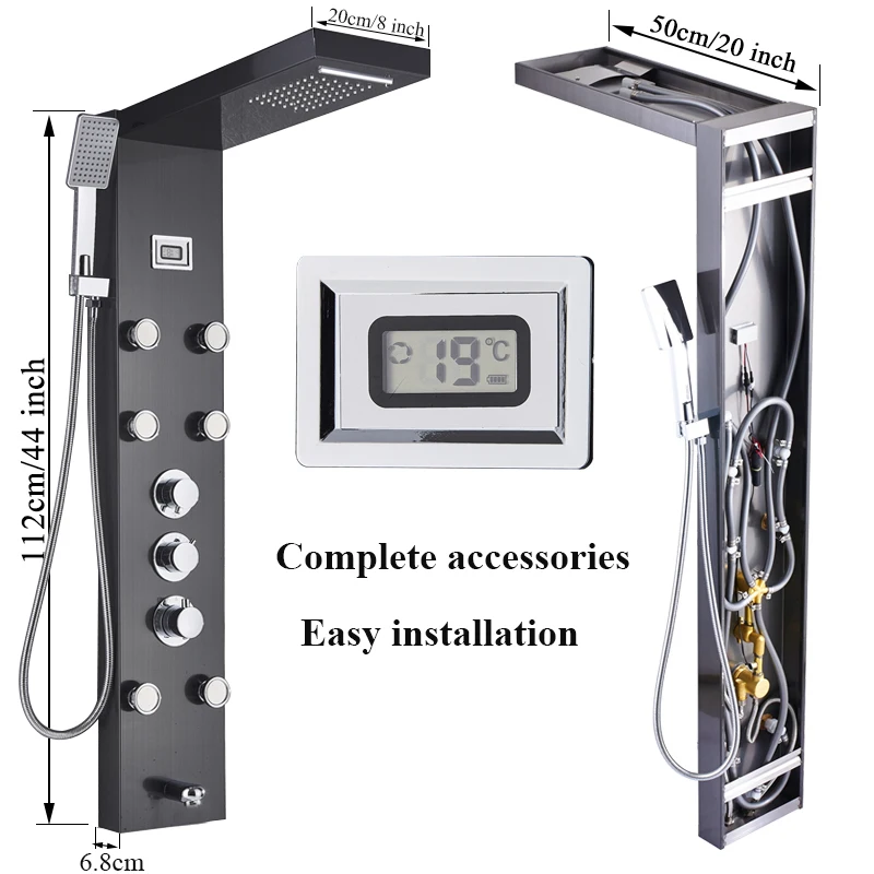 Черный/Матовый никель термостатический смеситель Душевая панель дождевой водопад массажные струи душевая Колонка душевой кран душевой набор