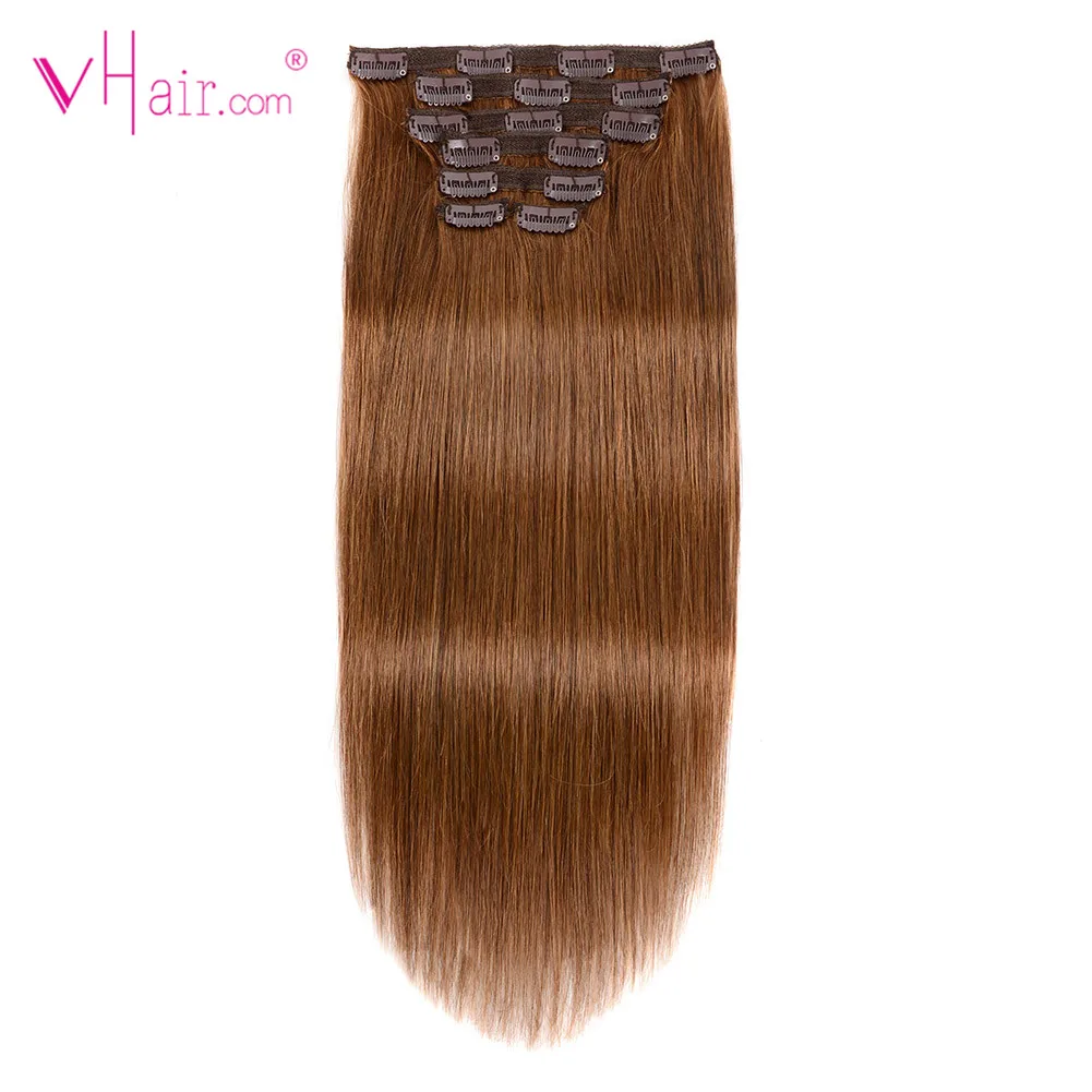 

VHair Clip in Human Hair Extensions 20'' 7pcs/set 100g 16 Clips Full Head Straight Remy Hair Double Weft Natural Color For White