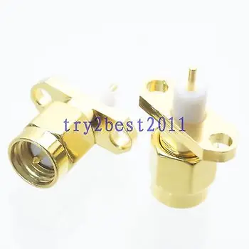 

DHL/EMS pcs Connector SMA plug pin 2-holes Flange solder panel mount PTFE straight -C1