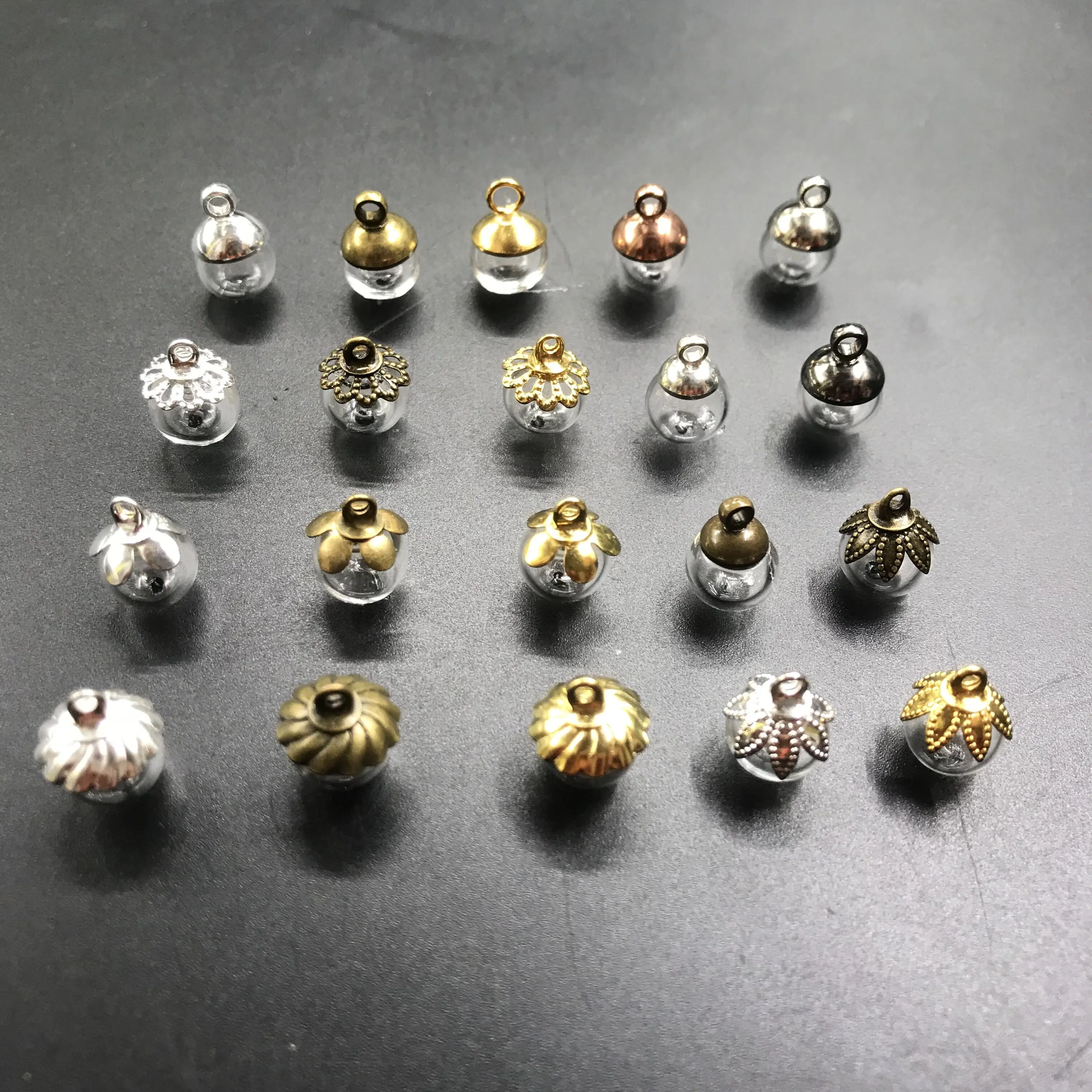 10/20X 8mm 미니 유리 글로브 버블 돔 오브 & 금속 캡 DIY 공예 유리병 바이알 펜던트 오일 향수 목걸이 웨딩 장식