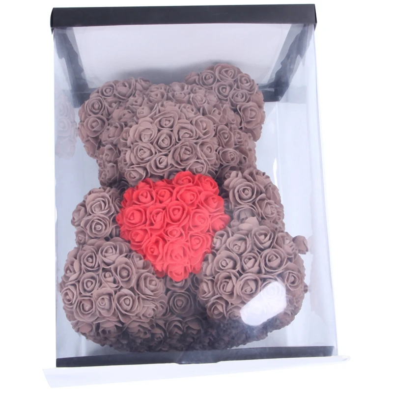 40Cm Teddy Bear With Crown In Gift Box Bear Of Roses Artificial Flower New Year Gifts For Women Valentines Gift