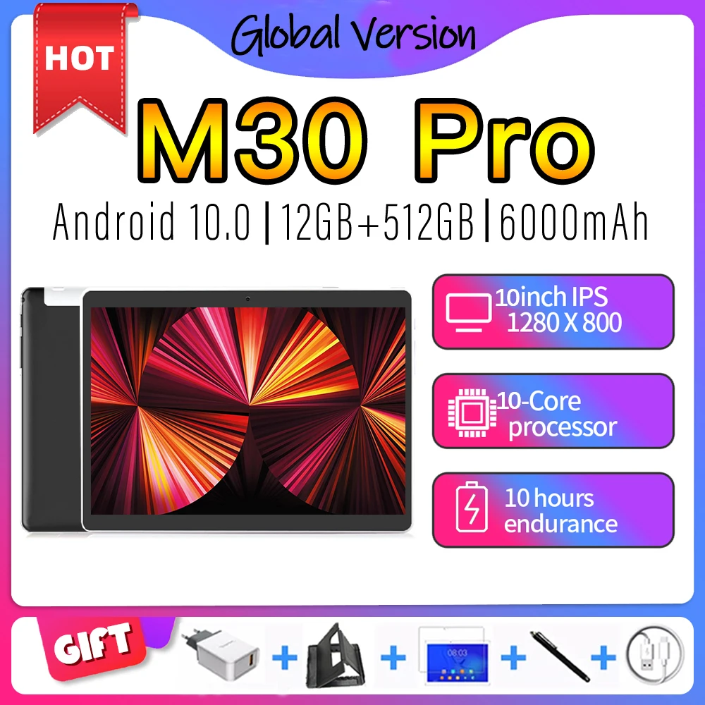 Global Version M30 Pro 10.1 Inch Tablet Android PC Tablets Mtk6797 10 Core 12+512GB ROM Tablette Phone Call Windows Tablete | Мобильные