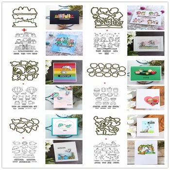 

Animal Party Bears Hippo Cutting Dies Match Clear Stamps Coffee Sushi Food Words Paper Cards Craft DIY Making Template 2020 New
