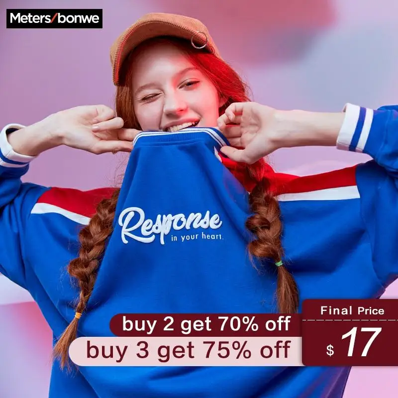 

Metersbonwe 2020 Spring Women Fashionable Long Sleeve Hit color pullover Sweatshirt Handsome Comfortable Knit Sweatshirt