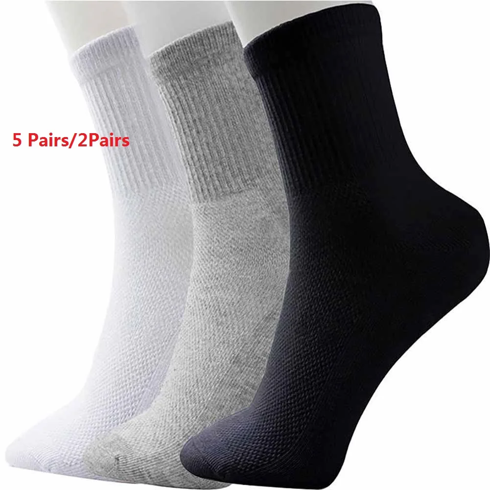 

5 Pairs/2 Pairs All Seasons Men's Socks Comfortable Cotton Sport Sock Middle Tube Solid Color Winter Autumn Mesh Socks