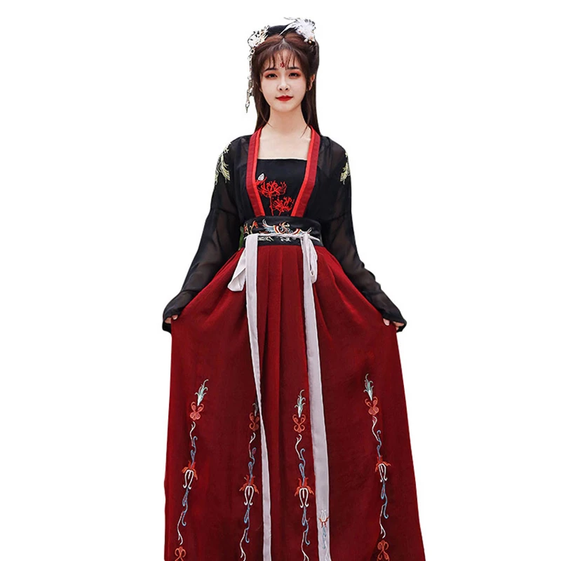 Китайский традиционный ханьфу для женщин, элегантный сказочный костюм для народных танцев, восточное платье с вышивкой для сцены, ретро платья - Цвет: Red