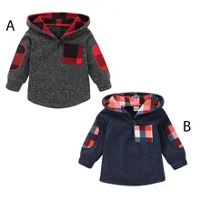 Spring Autumn Toddler Baby Boy Girl Hooded Casual Cotton Comfortable Warm Lattice Pocket Hoodie Sweatshirt Tops Clothes