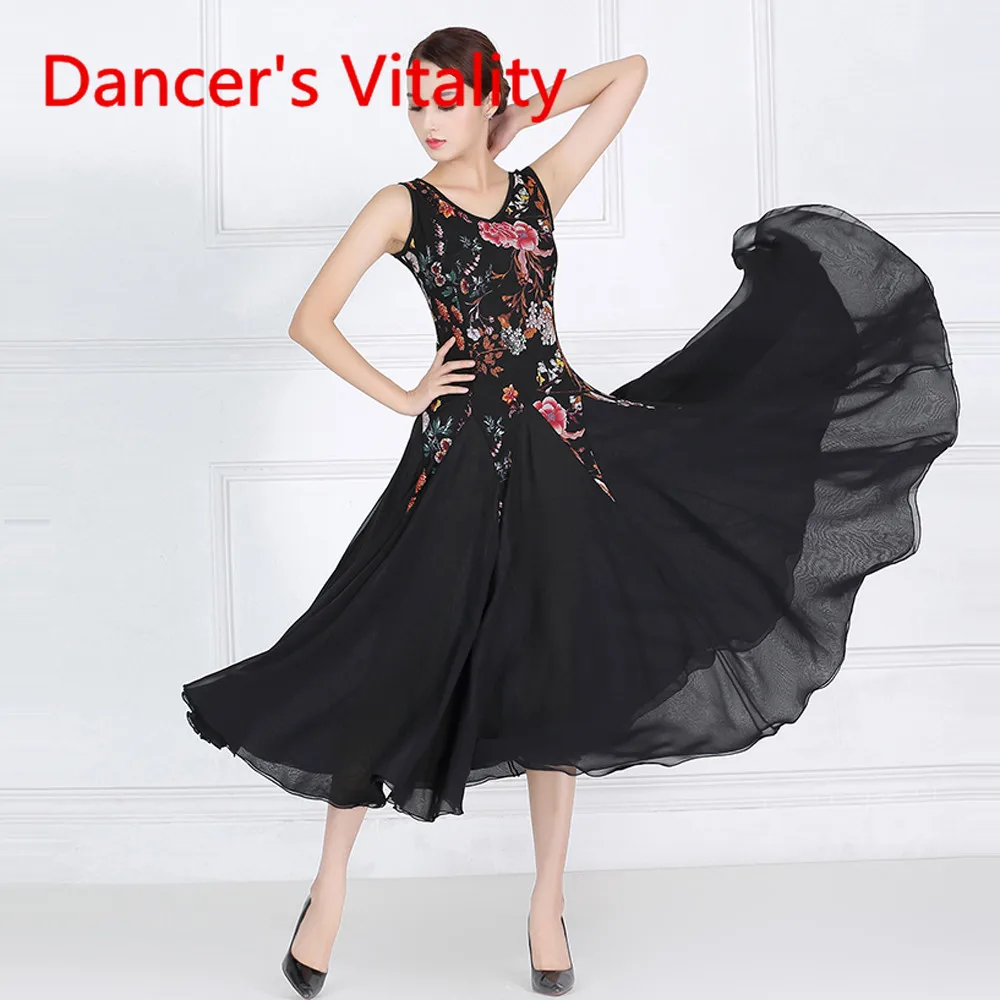 Zwarte Moderne Dans Jurk Nieuwe Zomer Tango Concurrentie Prestaties Rok Mouwloze Chiffon Mode Grote Swing Jurk Zwarte Moderne Dans Jurk Nieuwe Zomer Tango Concurrentie Prestaties Rok Mouwloze Chiffon Mode Grote Swing Jurk