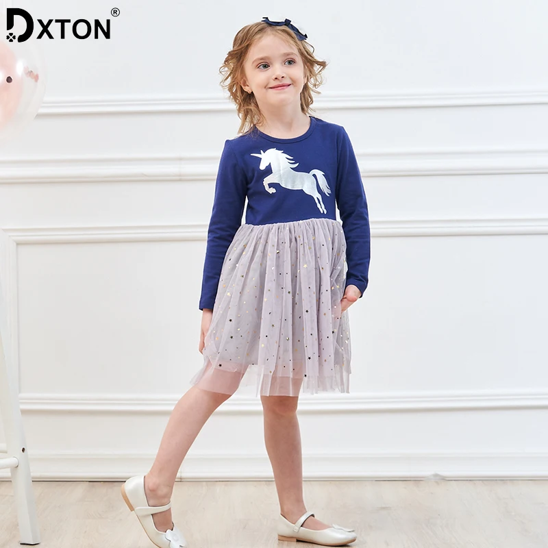 DXTON; детское платье для девочек; коллекция года; вечерние зимние платья с длинными рукавами для детей с рисунком единорога; Vestidos; осенняя одежда для детей; От 3 до 8 лет
