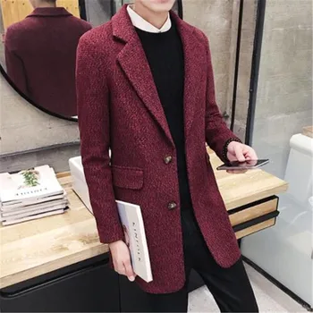 

2018 Casual Fashion Slim Long Jackets & Coats Single Breasted Casual Mens Wool Blend Jackets Full Winter For Male Wool Overcoat
