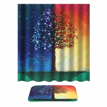 

Day Night Tree Shower Curtain Liner Bathroom Mat Set with 12 Hooks Polyester Fabric fashion Shower Curtain