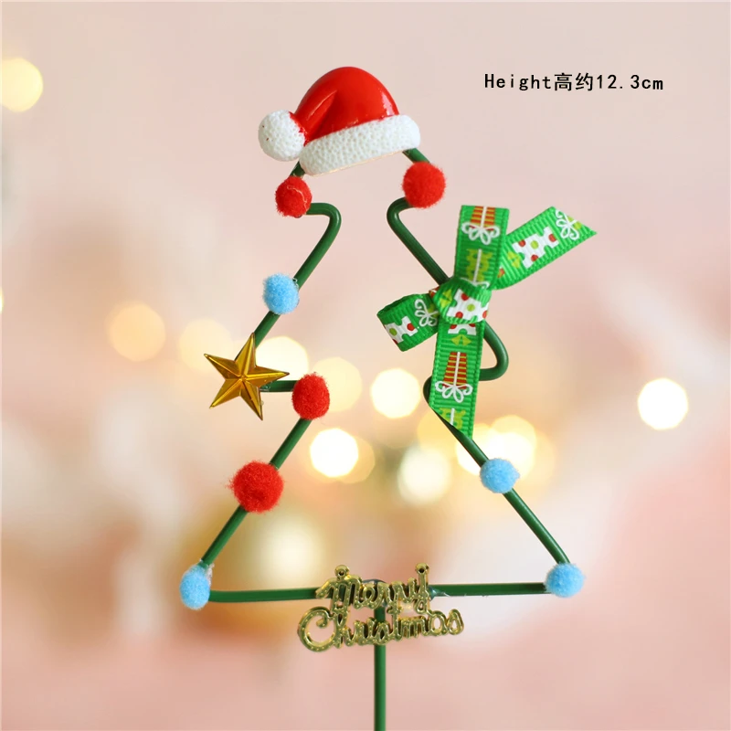 Счастливого Рождества Мини Санта-Клаус торт Топпер для детского душа Снеговик Рождество звезда дерево день рождения принадлежности для выпечки год Любовь Подарки - Цвет: Bow hat tree