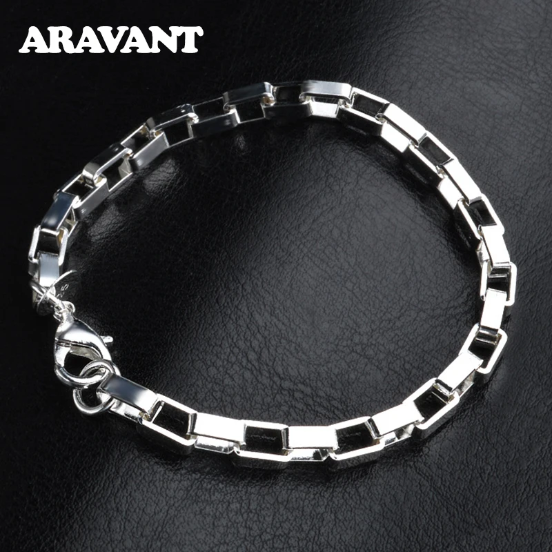 

925 Silver 4MM Box Chain Bracelet For Women Fashion Jewelry