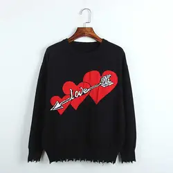 NiceMix черные женские 2019 осенние пуловеры для подиума дизайнерские жаккардовые свитера с сердцем с круглым вырезом и кисточками