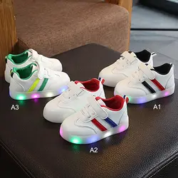 Детские светящиеся кроссовки высокого качества детская обувь с подсветкой спортивные кроссовки в полоску для мальчиков и девочек детские