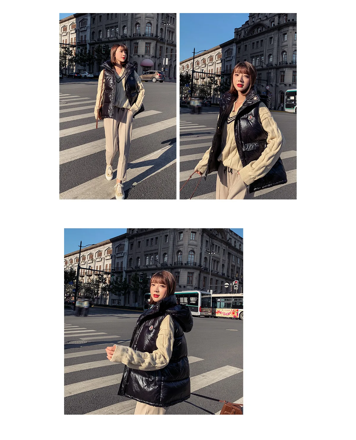 Autumn And Winter New Style Korean-style Stand Collar Loose-Fit Thick Bright Surface down Feather Cotton Vest Short Coat Wo