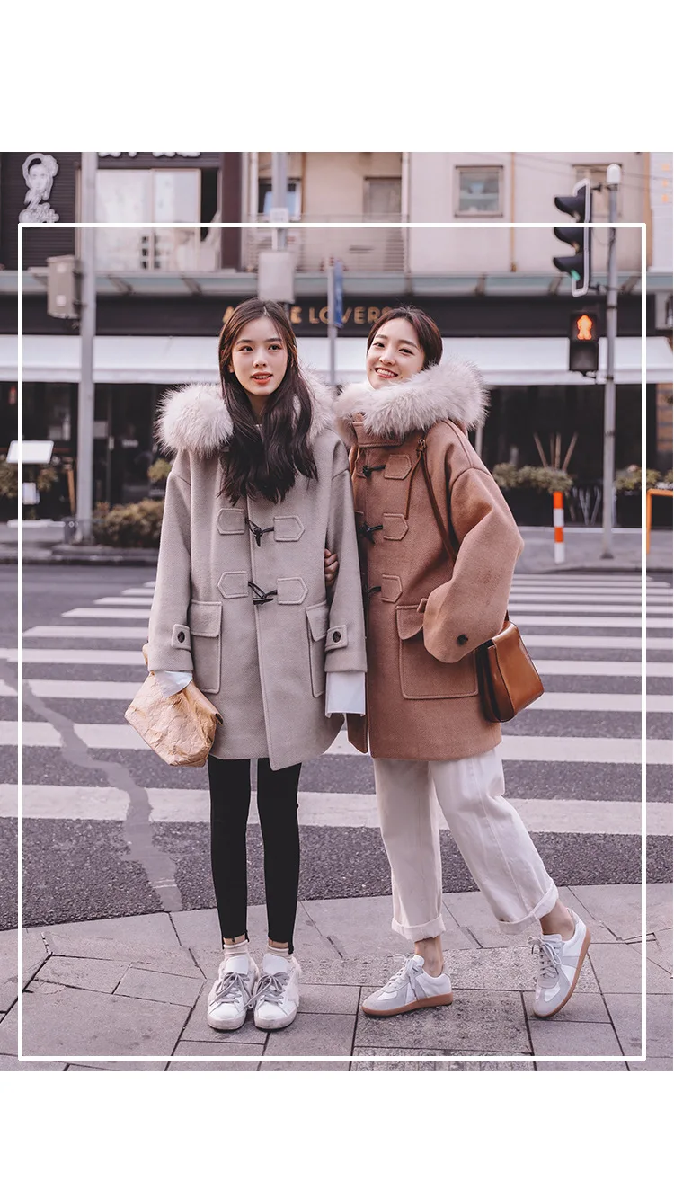 ACZ Toggle средней длины Duffle Coat 19 зимний Корейский стиль женский свободный крой с капюшоном Nagymaros воротник клип хлопок толстый шерстяной J