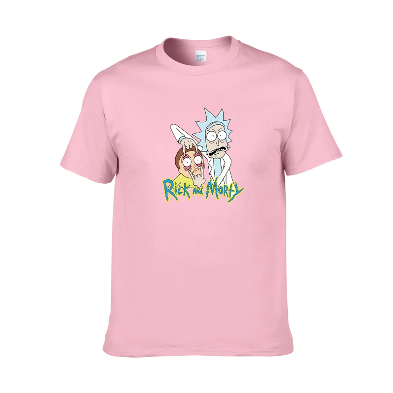 Летняя мужская футболка с принтом Рик и Морти, модная мужская футболка с коротким рукавом и круглым вырезом, хлопковая уличная одежда в стиле хип-хоп рок - Цвет: FH0041Pink