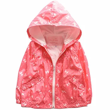 

Infants Jacket Spring Autumn Girls Hooded Flower Rainproof Coat 3-7 Years Kids Windbreaker Tops Children Clothing