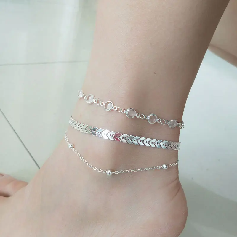 Модные Акриловые Звезды Жемчужные лодыжки ножные браслеты для женщин Стразы Сердце Браслет Геометрическая бусина ноги браслет ювелирные изделия