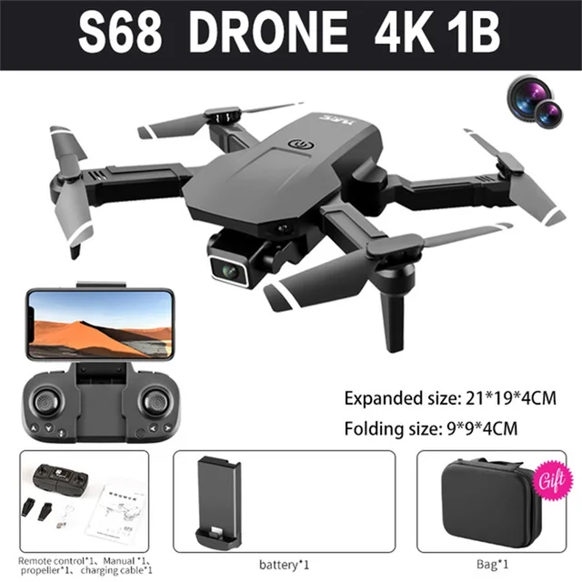 Cara Remote Camera Drone QuadCopter Dari Android FPV YLRC S68 Drone Gyro 6 Sumbu Mini dengan Kamera Ganda 4K Tekanan Udara Tahan Ketinggian Mode Tanpa Kepala Mainan RC Quadcopter RTF Lipat