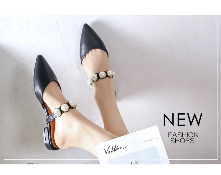 Женская брендовая Туфли на низком каблуке с жемчугом с острым Muller тапочки персональная обувь сандалии Повседневные тапочки