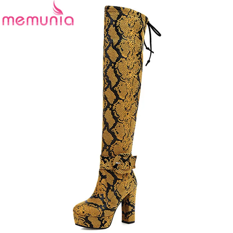 

MEMUNIA 2020 Newest high heels platform boots snake round toe elastic force slim party prom shoes over the knee boots women