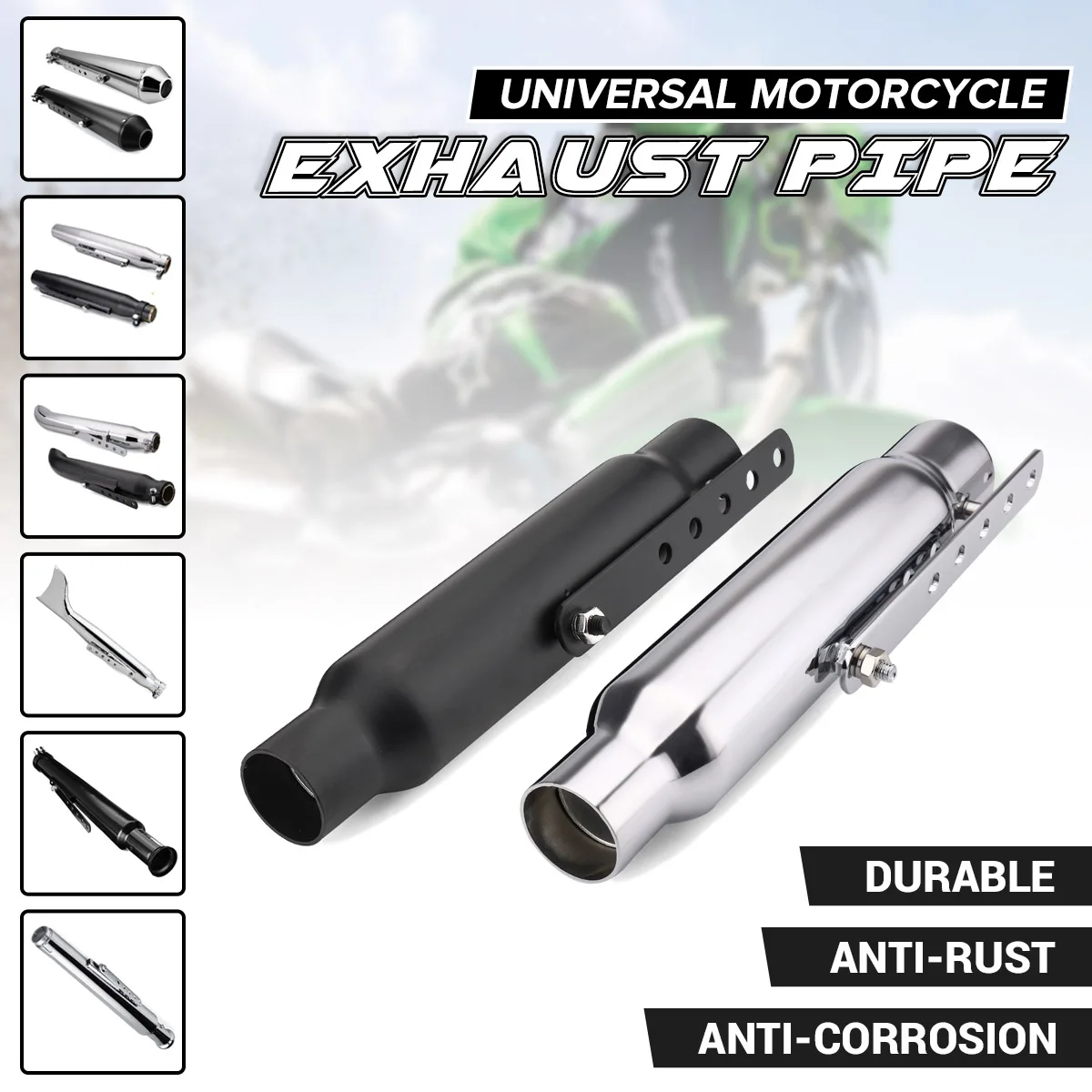 Motorcycle ATV 35mm Full-Exhaust Tube Universal Exhaust Pipe Muffler Silencer 