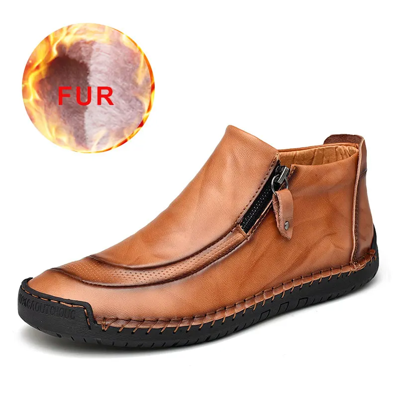 Модные зимние мужские ботинки дышащие теплые кожаные мужские непромокаемые ботинки плюшевая влагостойкая обувь Мужская Удобная Уличная обувь - Цвет: 5809fur Yellow brown