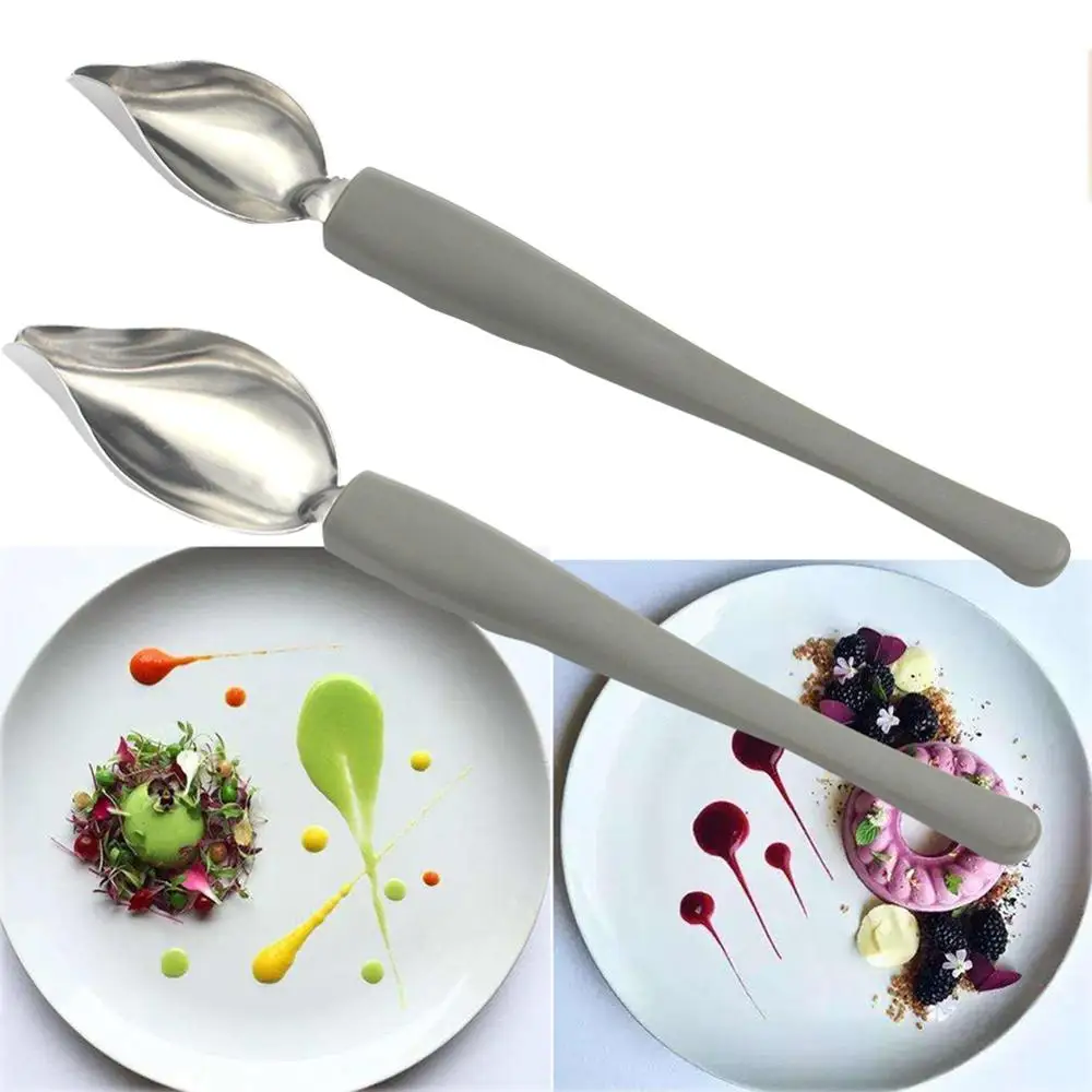 Bbye ChefValon Sauce Plating Art Pencil 2 Pezzi S Culinary Plate Dish Sauce Drawing Decorating Spoon Set Coffee Art Draw Tool Spoon Stainless Steel Chef Culinary Drawing Spoons 