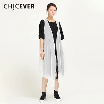 

CHICEVER Casual Loose Women Vest V Neck Sleeveless High Waist Irregular Hem Long Open Stith Tank Coat Female Clothing 2020 Tide