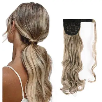 

Long Wave Real Natural Ponytail Clip in Pony tail Hair Extensions Wrap Around on Synthetic Hair Piece