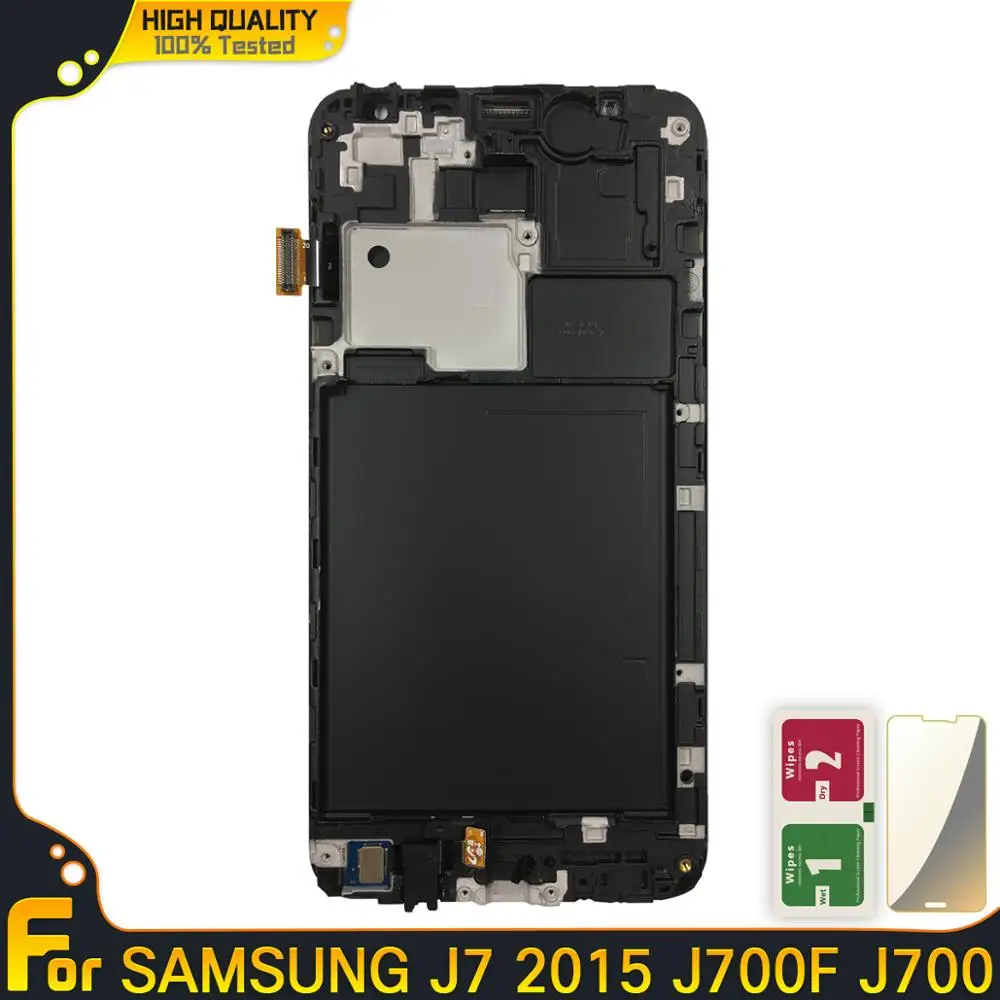 ЖК дисплей с рамкой для Samsung Galaxy J7 2015 J700 сенсорный экран регулируемой яркостью J700F