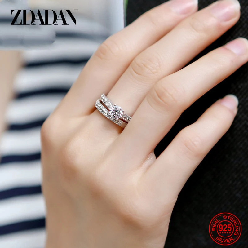 ZDADAN 925 Sterling Silver Double Zircon Rings For Women Fashion Wedding Engagement Jewelry Gift silver ring wedding rings silver rings