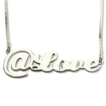 

AILIN Personalized Script @ Name Necklace Sterling Silver Cut Out Nameplate Necklace @ Somebody Share Your Life Love Jewelry