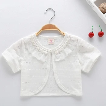 

RL 2020 Jacket for Girls White Summer Cotton Sweet Girls Shrug Sweater Fashion Kids Cardigan For Girls 2 3 4 6 8 10 Years