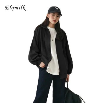 

Spring Autumn Women Zip-up Sweatshirts Long Sleeve Solid Loose Drawstring Zipper Pockets Ladies Hoody Tops Streetwear