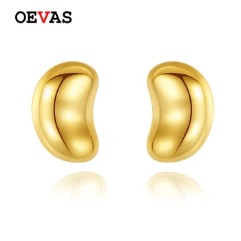 

OEVAS Hot Selling Elegant Crescent Moon Stud Earrings For Women Top Quality Gold Color 100% 925 Sterling Silver Party Jewelry