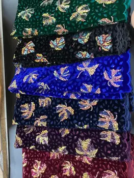 

New 2020 African Fabrics Velvet Lace Fabric High Quality Nigerian Net Lace Popular Sequence Fabric Lace French Mesh Lace Fabric