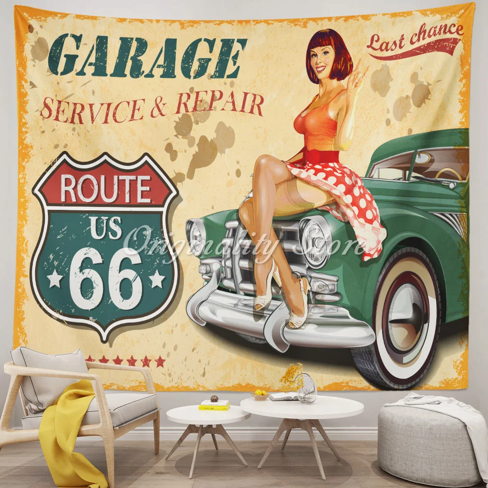 

Diner Route 66 винтажный настенный плакат гобелен