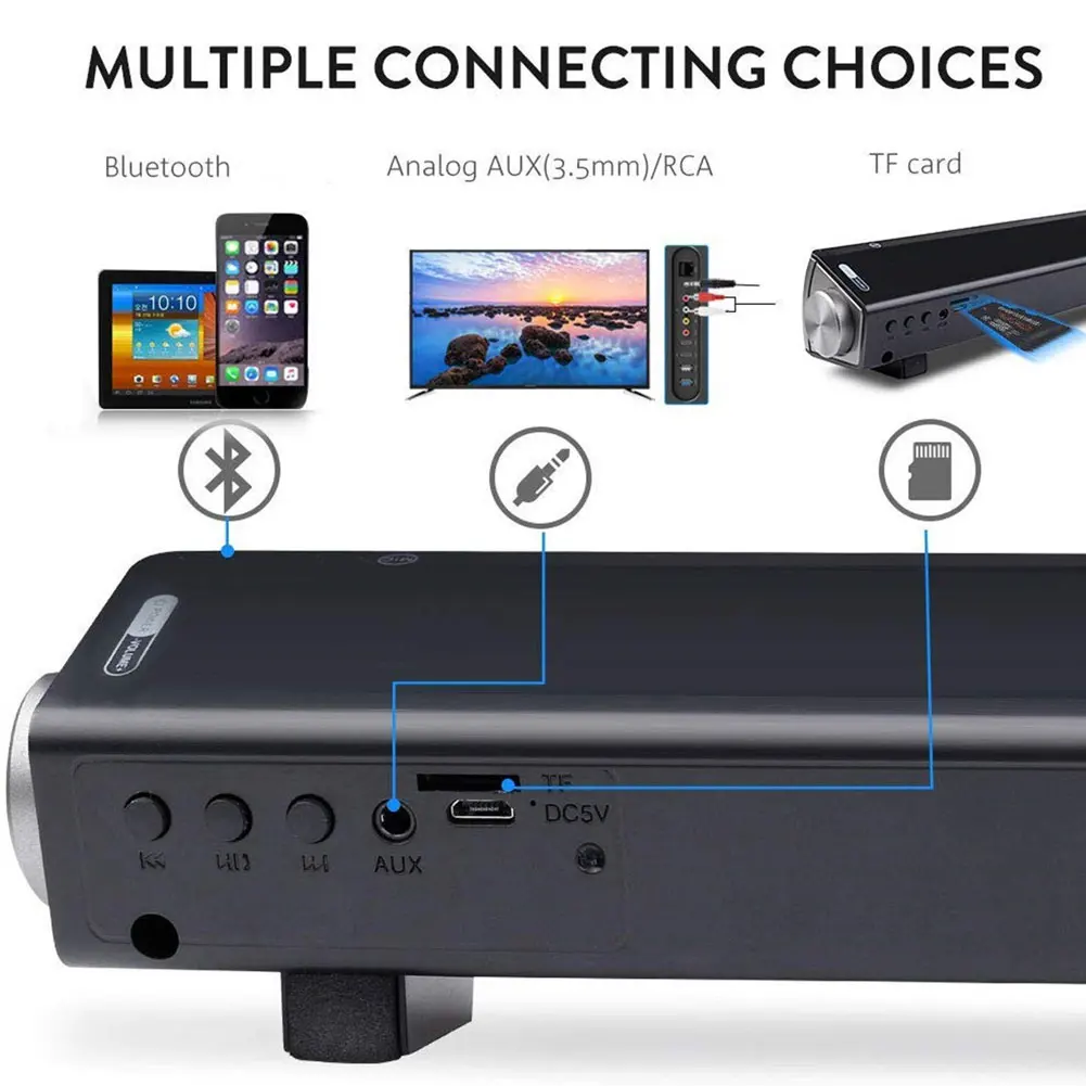 

Mini Bluetooth Sound Bar with Remote Control Support TF Card AUX USB Charging ING-SHIPPING