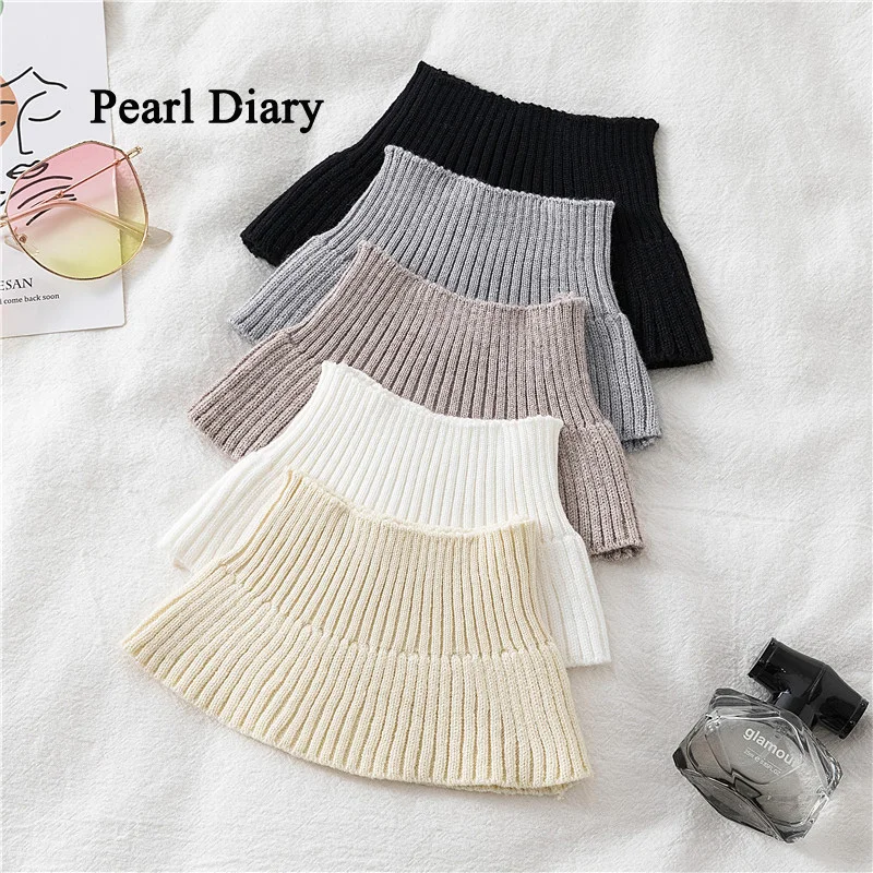 Pearl Diary Set Head Keep Warm Women's Scarf Winter Solid Color Fake Collar All-Match To Cervical Spine Knitted High-Neck Scarf