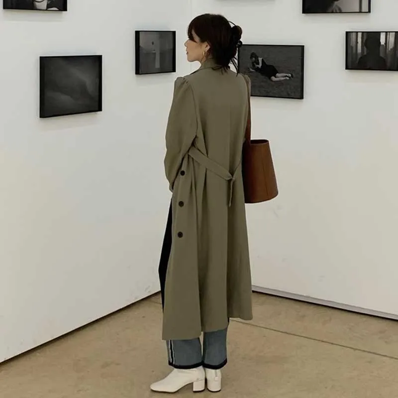 One-Piece Overcoat Dresses For Female 2020 Autumn New Korean Slim Double Breasted Waist Long Sleeves Windbreaker Jacket Women