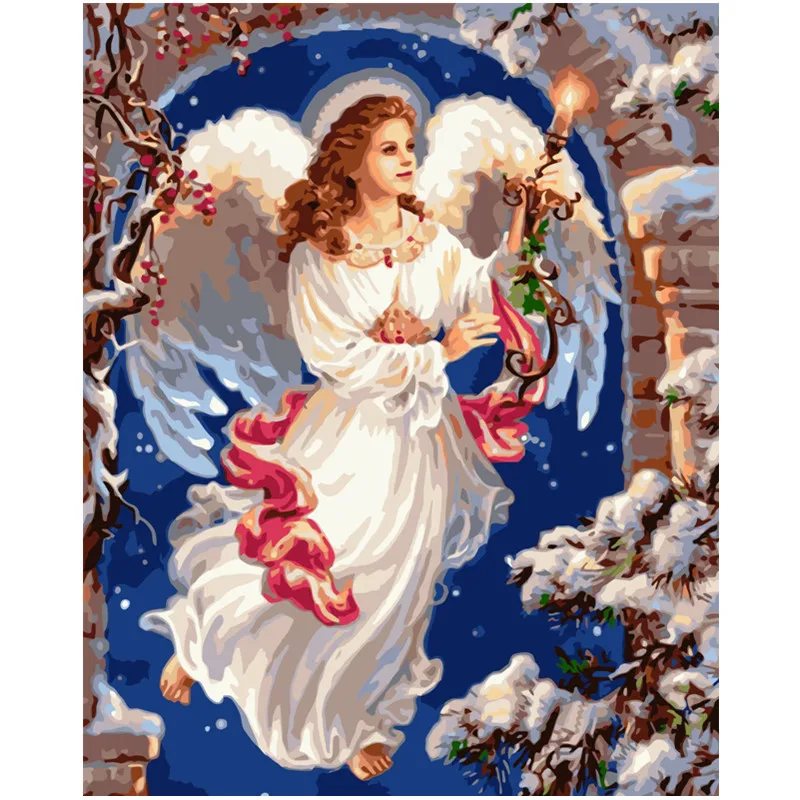 Прямая поставка 60x75 см картина по номерам Свеча «сделай сам» Ангел девочка фигура Настенная картина акриловая живопись для украшения