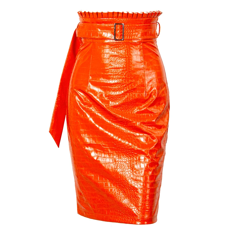 LOVE&LEMONADE флуоресцентная оранжевая юбка из искусственной кожи с высокой талией(с поясом) LM82115