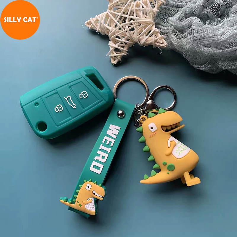 

Silica gel Car Keychain Remote Car Key Case Cover Holder Chain Fob Suitable For Volkswage Suit For VW Golf VII MK7 Tiguan for R