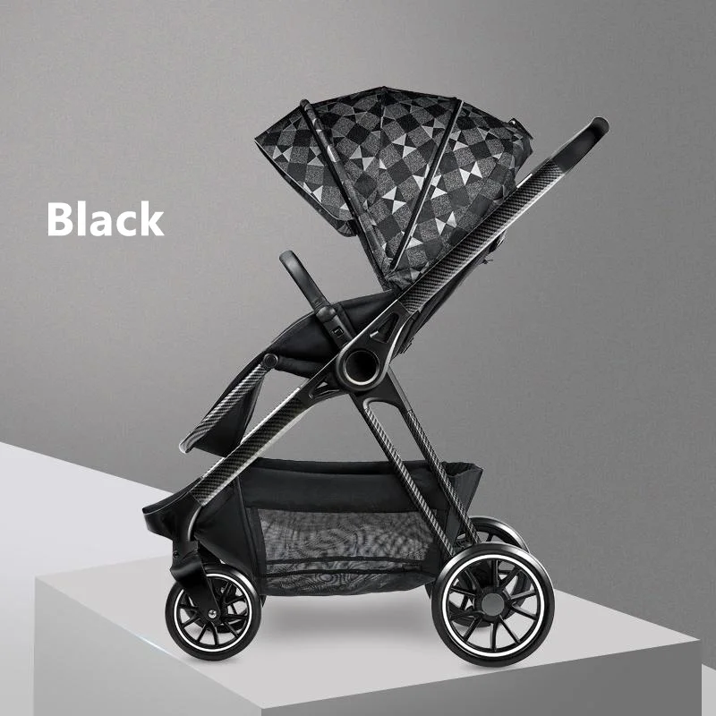 Роскошная 3 в 1 детская коляска с высоким пейзажем, переносная детская коляска - Цвет: black
