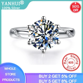 

95% OFF! With Certificate Luxury 1 Carat Lab Diamond Moissanite Gemstone Rings Silver 925 Jewelry Bridal Wedding Rings for Women
