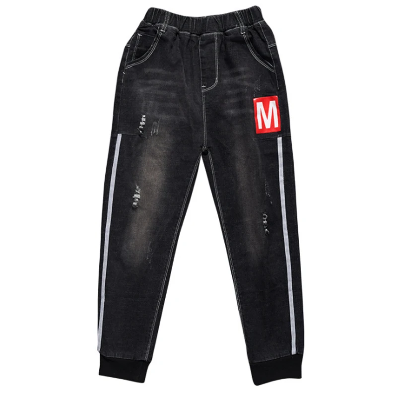 jeans Джинсы для маленьких мальчиков на весну-осень детская одежда повседневные хлопковые детские брюки с надписью джинсовая одежда для мальчиков-подростков от 4 до 14 лет - Цвет: jeans